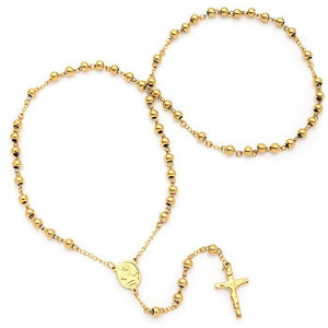 Men's Stainless Steel 18 Kt Gold Rosary Necklace