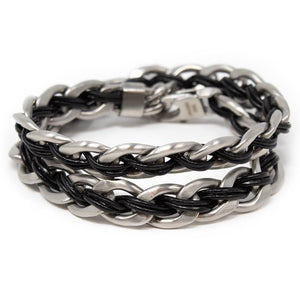 Men's Stainless Steel Anchor Chain with Leather Wrap Bracelet Black - Mimmic Fashion Jewelry