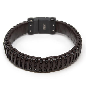 Men's Stainless Steel Brown Braided Bracelet with Ball Inlay - Mimmic Fashion Jewelry