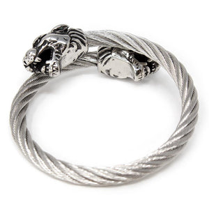 Men's Stainless Steel Cable Bangle with Panther Heads - Mimmic Fashion Jewelry