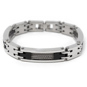 Men's Stainless Steel Cable Inlay Link Bracelet - Mimmic Fashion Jewelry