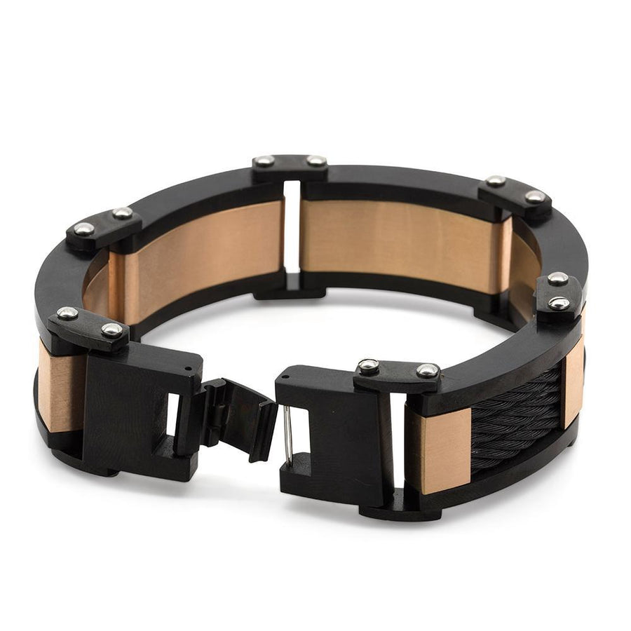 Men's Stainless St. Chunky 3 Cable Link Bracelet RoseGold - Mimmic Fashion Jewelry