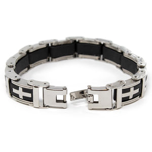 Men's Stainless Steel Cross in Rubber Wide Link Bracelet - Mimmic Fashion Jewelry
