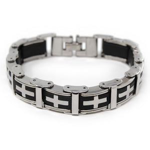 Men's Stainless Steel Cross in Rubber Wide Link Bracelet - Mimmic Fashion Jewelry