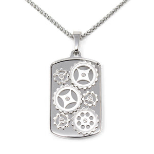 Men's Stainless Steel Gear Pendant on Chain 24 Inch - Mimmic Fashion Jewelry