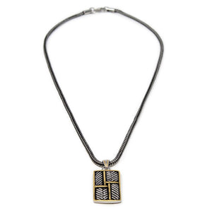 Men's Stainless Steel Gold Ion Plated Cable Pendant on Chain - Mimmic Fashion Jewelry