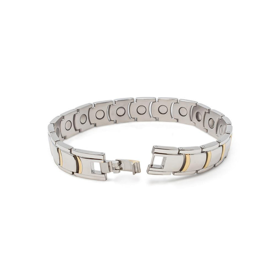 Men's Stainless Steel Magnet Link Bracelet Two Tone - Mimmic Fashion Jewelry