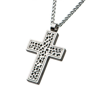 Men's Stainless St Perforated Cross Pendant on Chain 24'' - Mimmic Fashion Jewelry