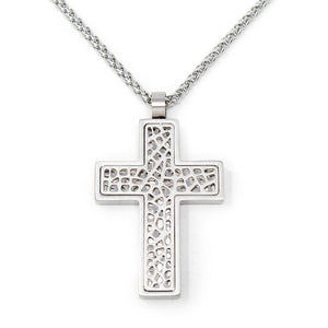 Men's Stainless Steel Perforated Cross Pendant on Chain 24 Inch - Mimmic Fashion Jewelry