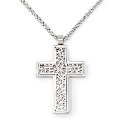 24 inch Mens Diamond Cross Necklace in Stainless Steel | Shane Co.