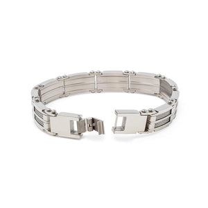 Men's Stainless St 6 Row Cable Inlay Link Bracelet - Mimmic Fashion Jewelry