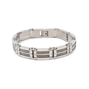 Men's Stainless St 6 Row Cable Inlay Link Bracelet - Mimmic Fashion Jewelry