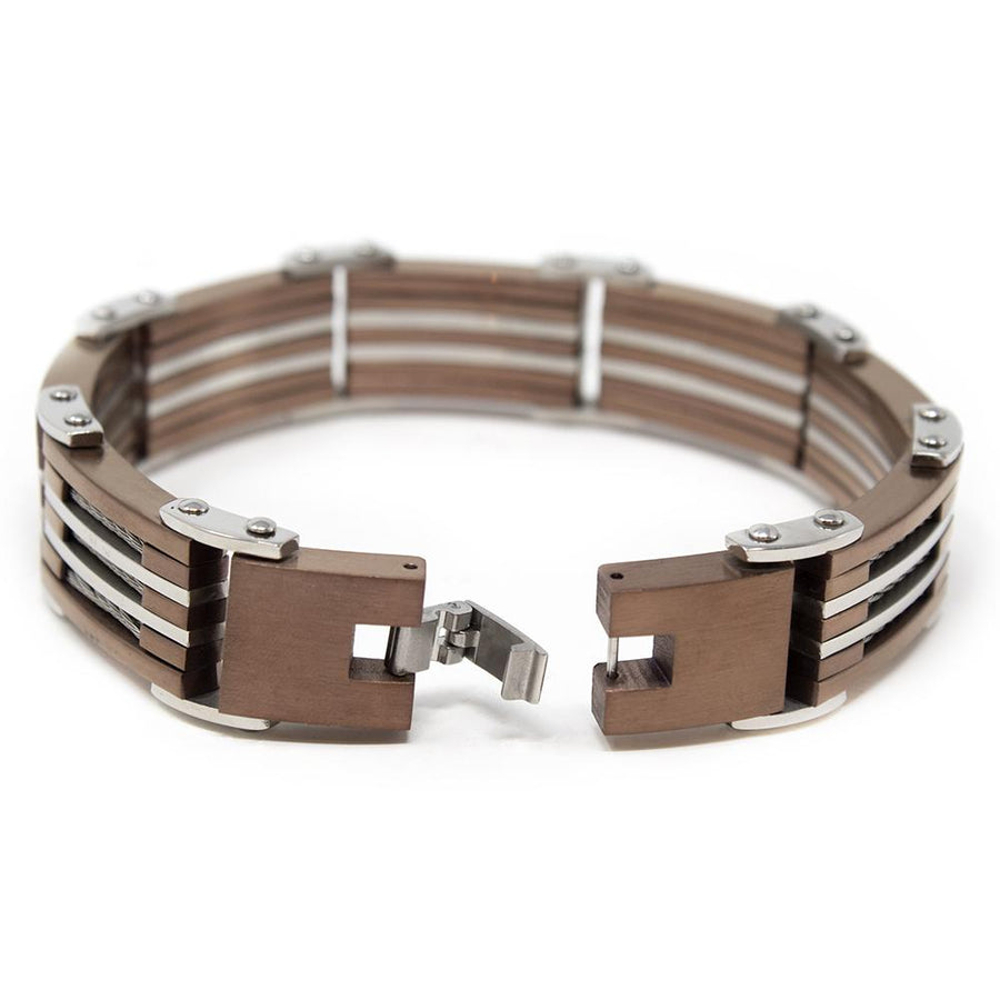 Men's Stainless Steel Three Cable Inlay Link Bracelet Rose Gold Plated - Mimmic Fashion Jewelry