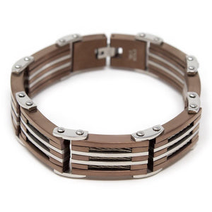 Men's Stainless Steel Three Cable Inlay Link Bracelet Rose Gold Plated - Mimmic Fashion Jewelry