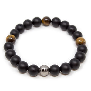 Men's Stainless Steel Tiger's Eye Stones with Onyx Bracelet - Mimmic Fashion Jewelry