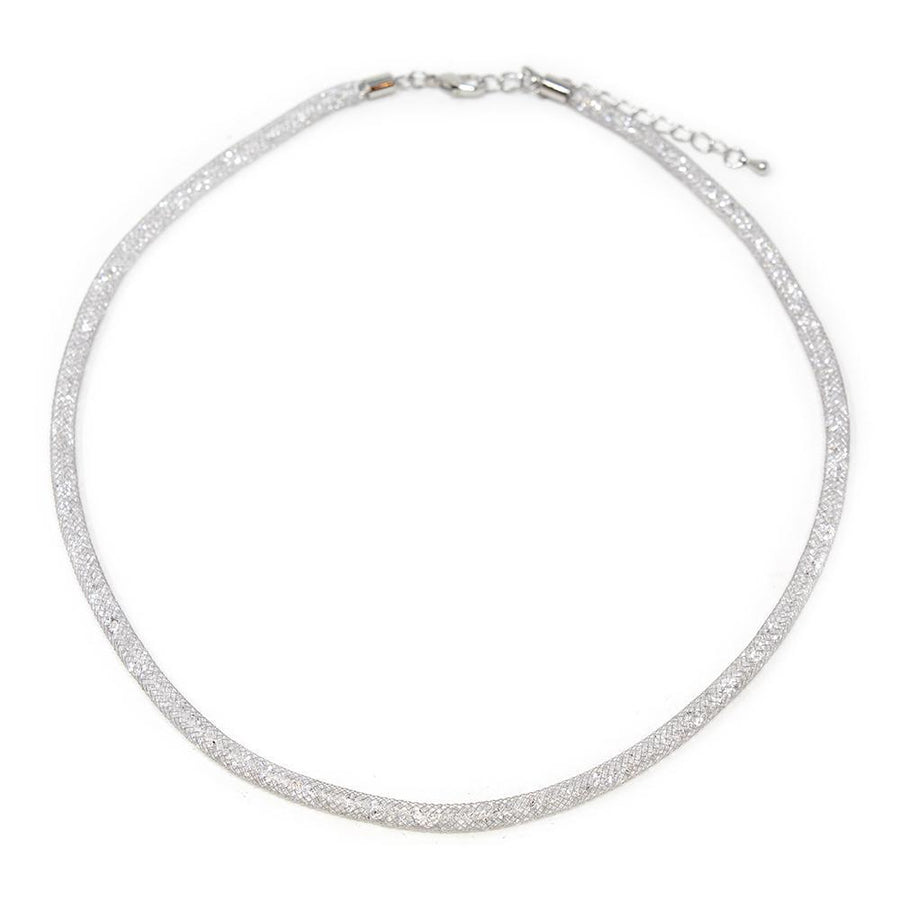 Mesh Clear Crystal Necklace Rhodium Plated - Mimmic Fashion Jewelry