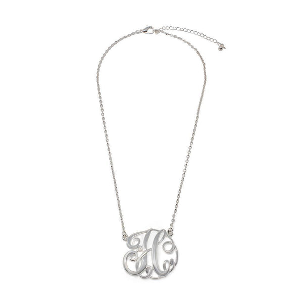 Monogram Initial Necklace H Silver Tone