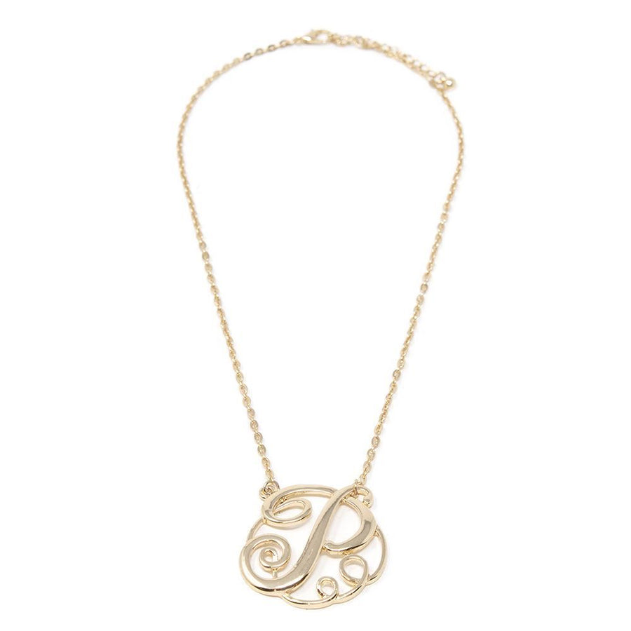 Monogram Initial Necklace P Gold Tone - Mimmic Fashion Jewelry