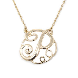 Monogram Initial Necklace P Gold Tone - Mimmic Fashion Jewelry