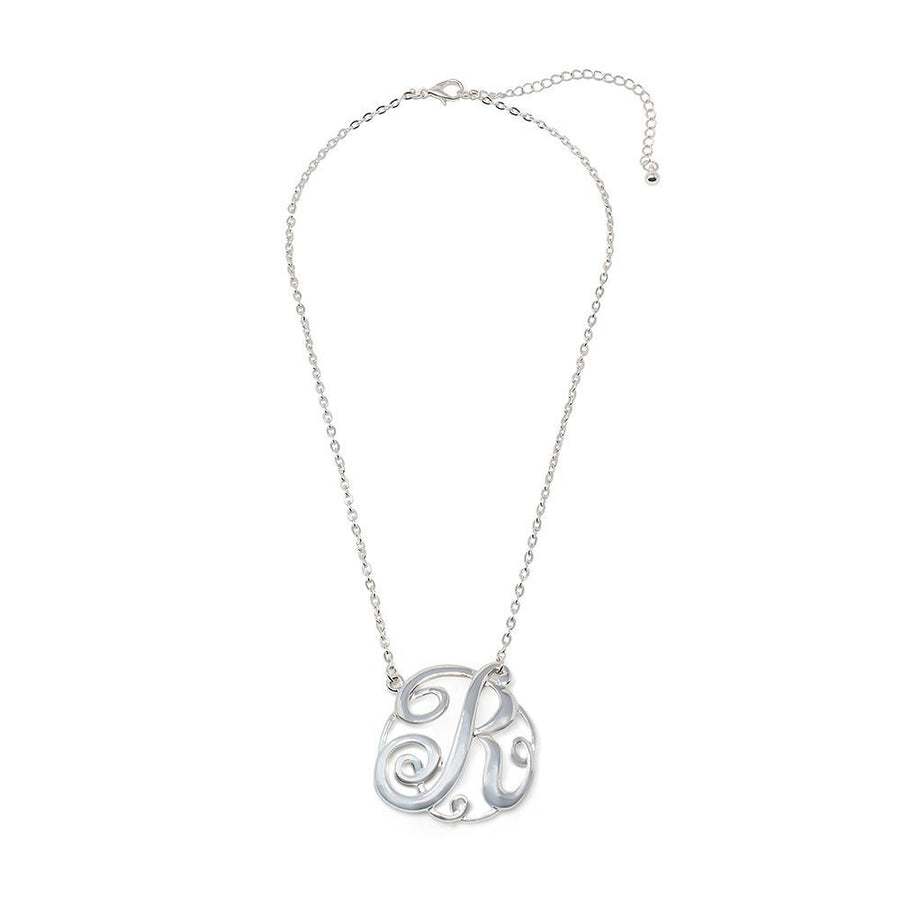 Monogram initial Necklace R SilverTone - Mimmic Fashion Jewelry