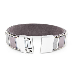 Mosaic Design Leather Bracelet Grey/Silver - Mimmic Fashion Jewelry