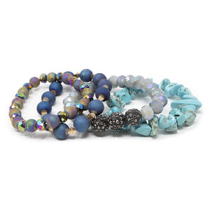 Multi Beaded Stretch Bracelets Set of Four Turquoise - Mimmic Fashion Jewelry