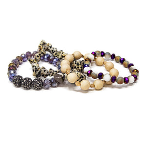 Multi Beaded Stretch Bracelets Set of Four Zebra - Mimmic Fashion Jewelry