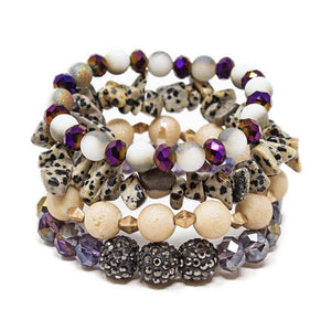 Multi Beaded Stretch Bracelets Set of Four Zebra - Mimmic Fashion Jewelry