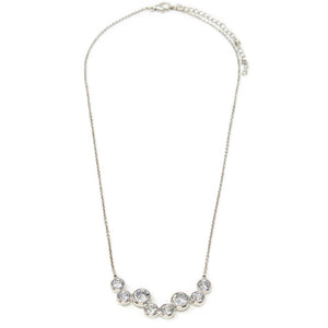 Multi CZ Round Bar Necklace Silver Tone - Mimmic Fashion Jewelry