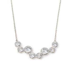 Multi CZ Round Bar Necklace Silver Tone - Mimmic Fashion Jewelry