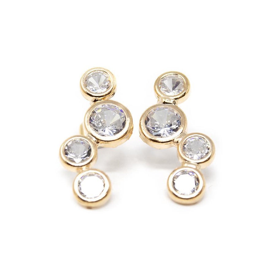 Multi CZ Round Stud Earrings Gold Tone - Mimmic Fashion Jewelry