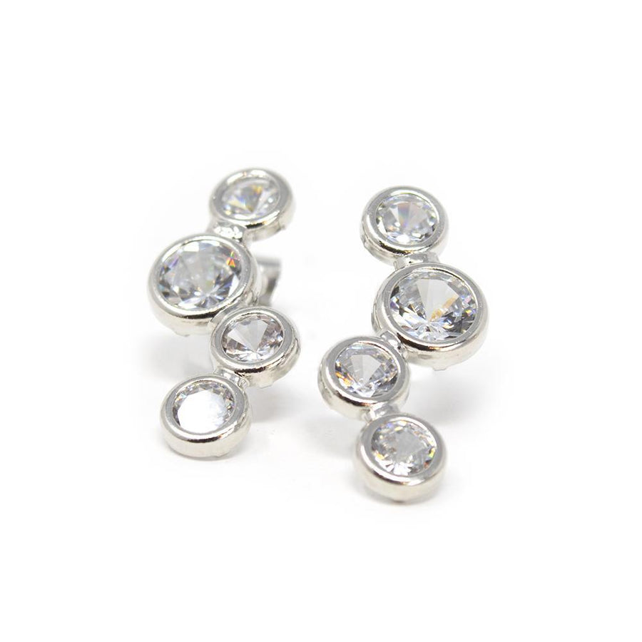 Multi CZ Round Stud Earrings Silver Tone - Mimmic Fashion Jewelry