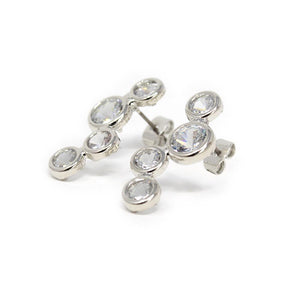 Multi CZ Round Stud Earrings Silver Tone - Mimmic Fashion Jewelry