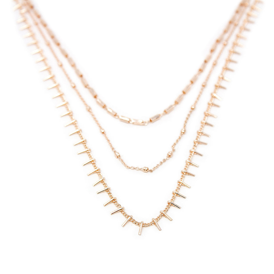 Multi Chain Layered Necklace Rose Gold Tone - Mimmic Fashion Jewelry