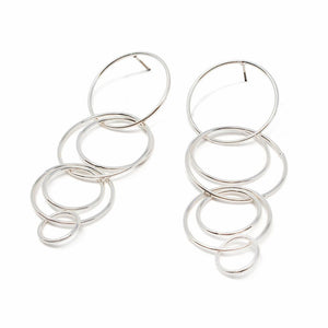 Multi Link Hoop Post Earrings Rhodium Plated - Mimmic Fashion Jewelry