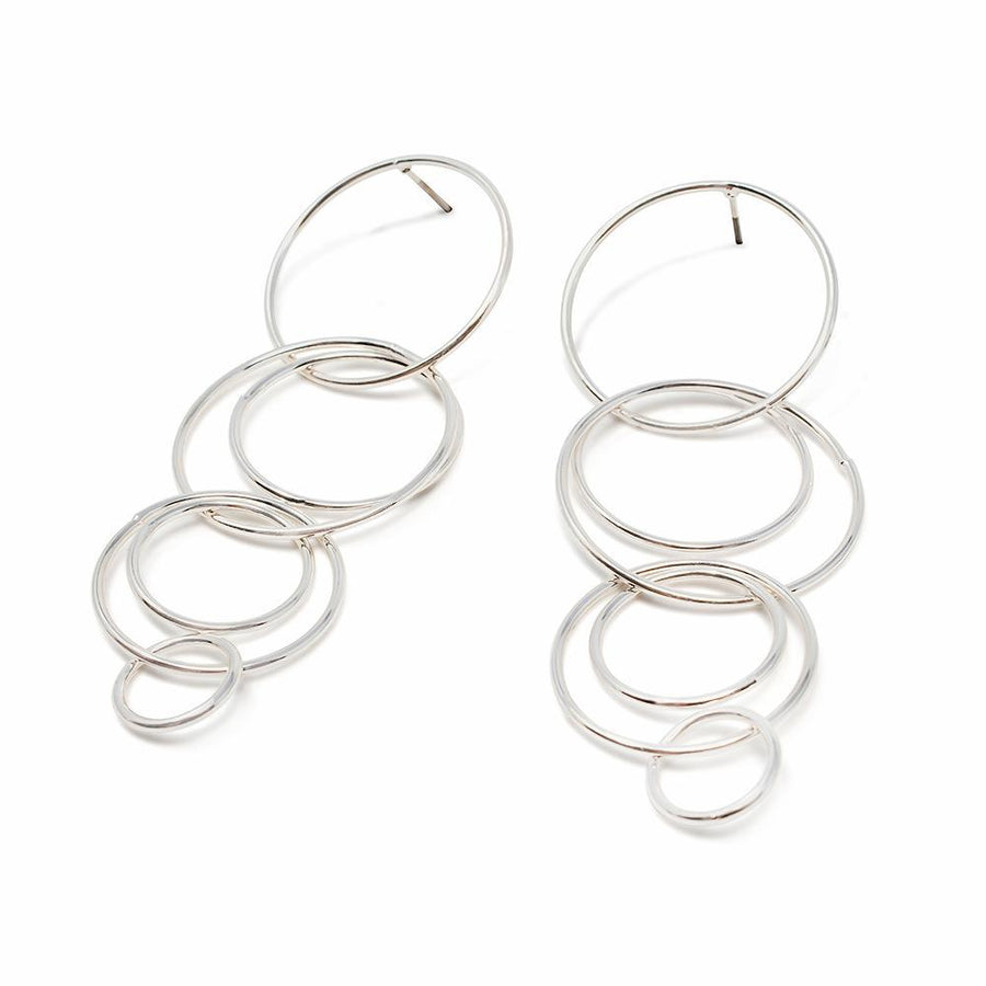 Multi Link Hoop Post Earrings Rhodium Plated - Mimmic Fashion Jewelry