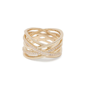 Multi Row Crossover CZ Ring Gold Tone - Mimmic Fashion Jewelry