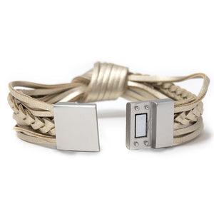 Multi Row Leather Knot Braid Bracelet Gold - Mimmic Fashion Jewelry
