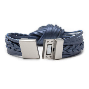 Multi Row Leather Knot Braid Bracelet Navy - Mimmic Fashion Jewelry