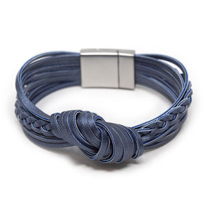 Multi Row Leather Knot Braid Bracelet Navy - Mimmic Fashion Jewelry