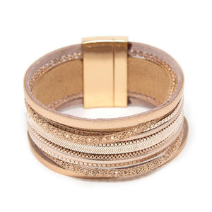 Multi Strand Bracelet Metallic Leather Rg - Mimmic Fashion Jewelry