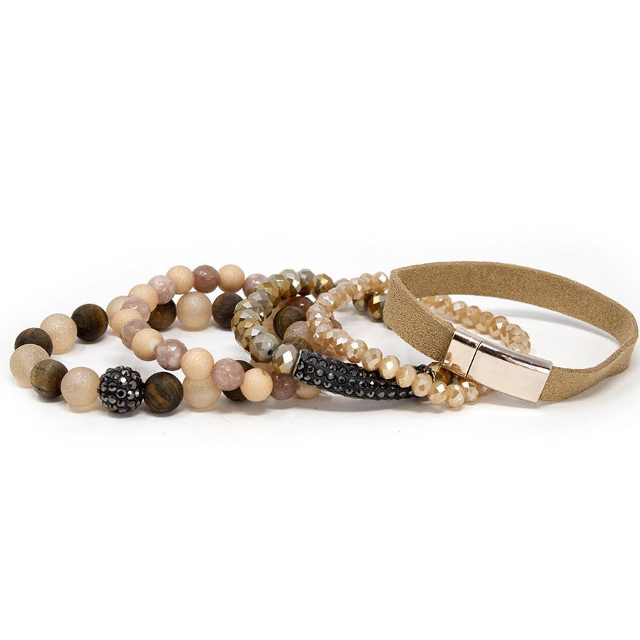 Multi Stretch Bracelets with Golden Suede - Mimmic Fashion Jewelry