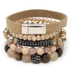 Multi Stretch Bracelets with Golden Suede - Mimmic Fashion Jewelry