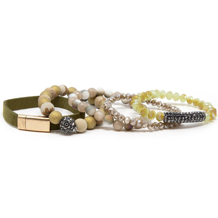 Multi Stretch Bracelets with Olive Suede - Mimmic Fashion Jewelry
