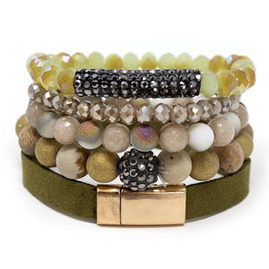 Multi Stretch Bracelets with Olive Suede - Mimmic Fashion Jewelry