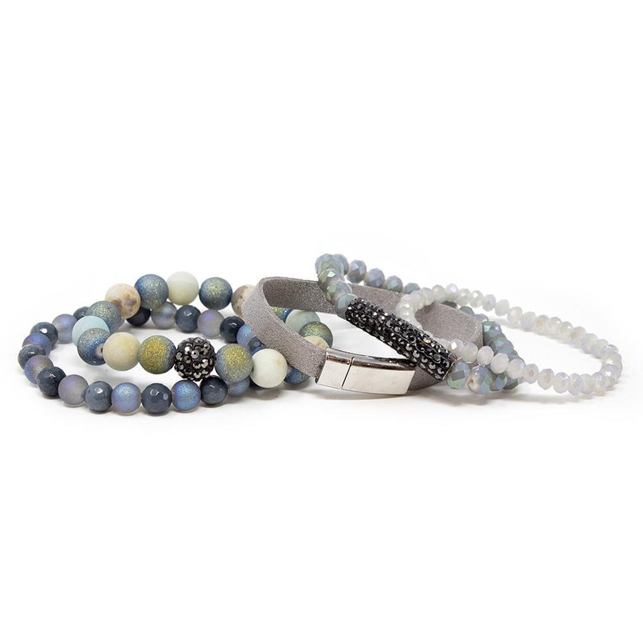Multi Stretch Bracelets with Silver Suede - Mimmic Fashion Jewelry