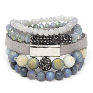 Multi Stretch Bracelets with Silver Suede - Mimmic Fashion Jewelry