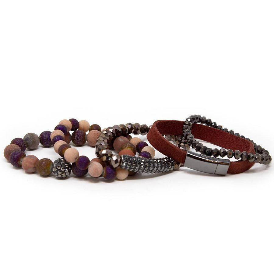 Multi Stretch Bracelets with Wine Suede - Mimmic Fashion Jewelry