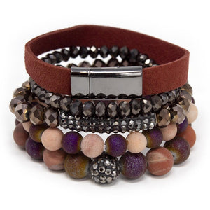 Multi Stretch Bracelets with Wine Suede - Mimmic Fashion Jewelry