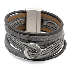 Multi String Bracelet w Ring Matte Silver Grey - Mimmic Fashion Jewelry